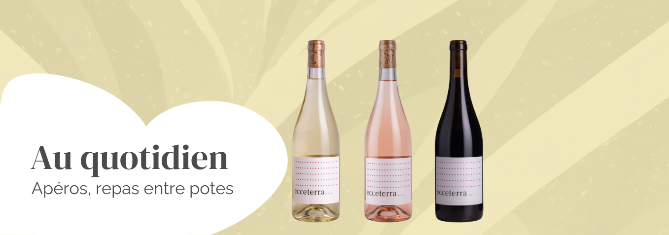 photo de famille de la gamme de bouteille de vin du quotidien pour les apéritifs et les repas entre amis