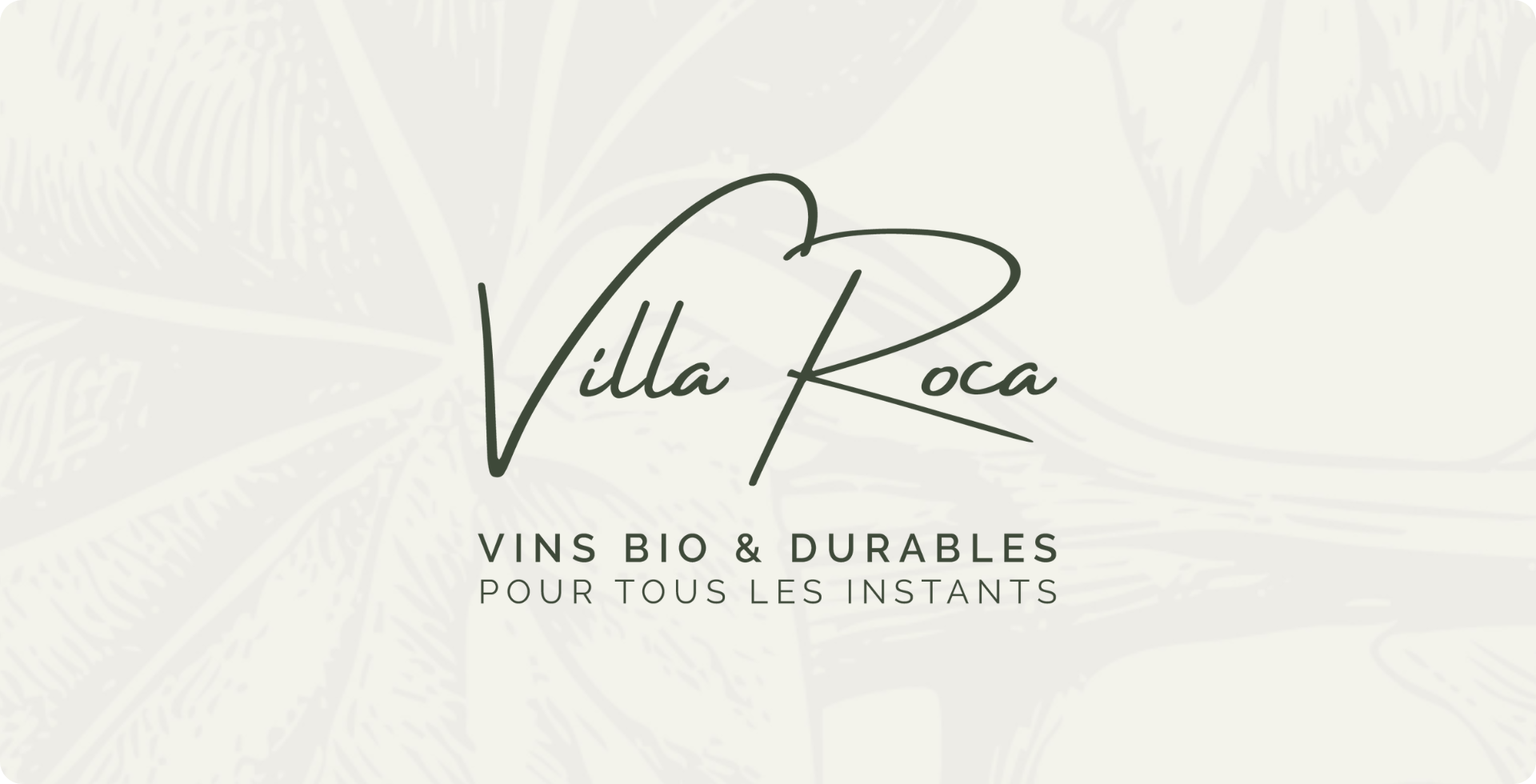 Logo du clos rocas sur fond blanc cassé motif de vigne