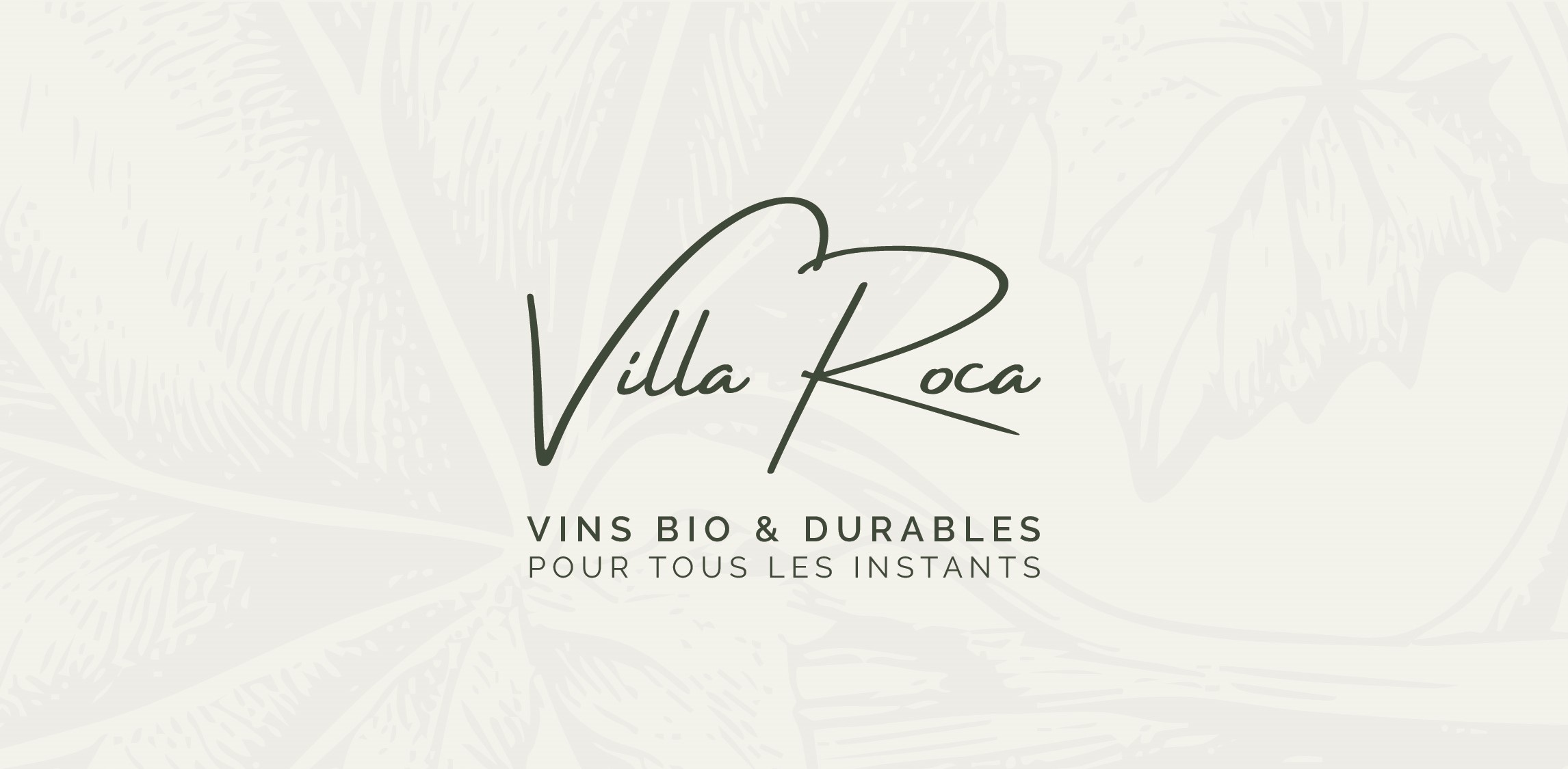 Logo du clos rocas sur fond blanc cassé motif de vigne