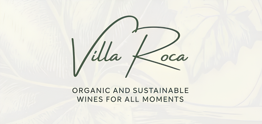 Logo of Clos Rocas on an off-white background with a vine pattern